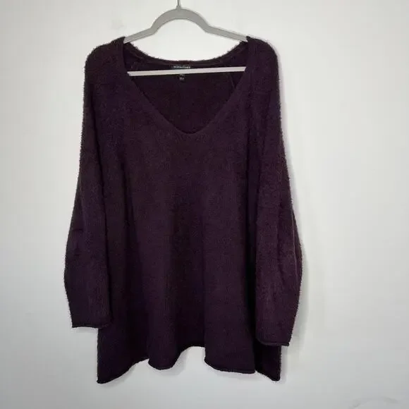 Eileen Fisher Sweater Womens 3X Purple Organic Cotton V Neck Oversized Tunic - Picture 1 of 9